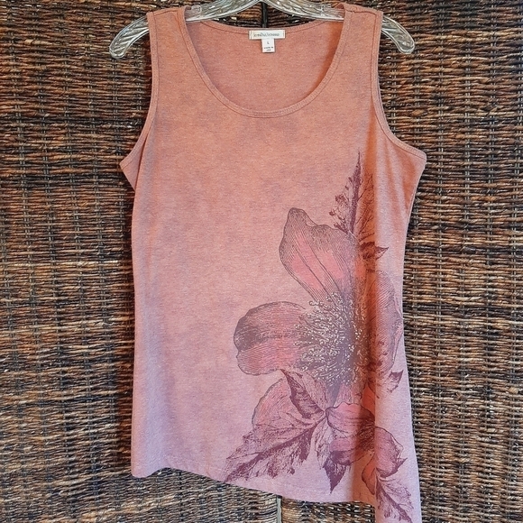 John Paul Richard Women's Large Pink Asymmetrical Embellished Floral Tank Top - Picture 1 of 9